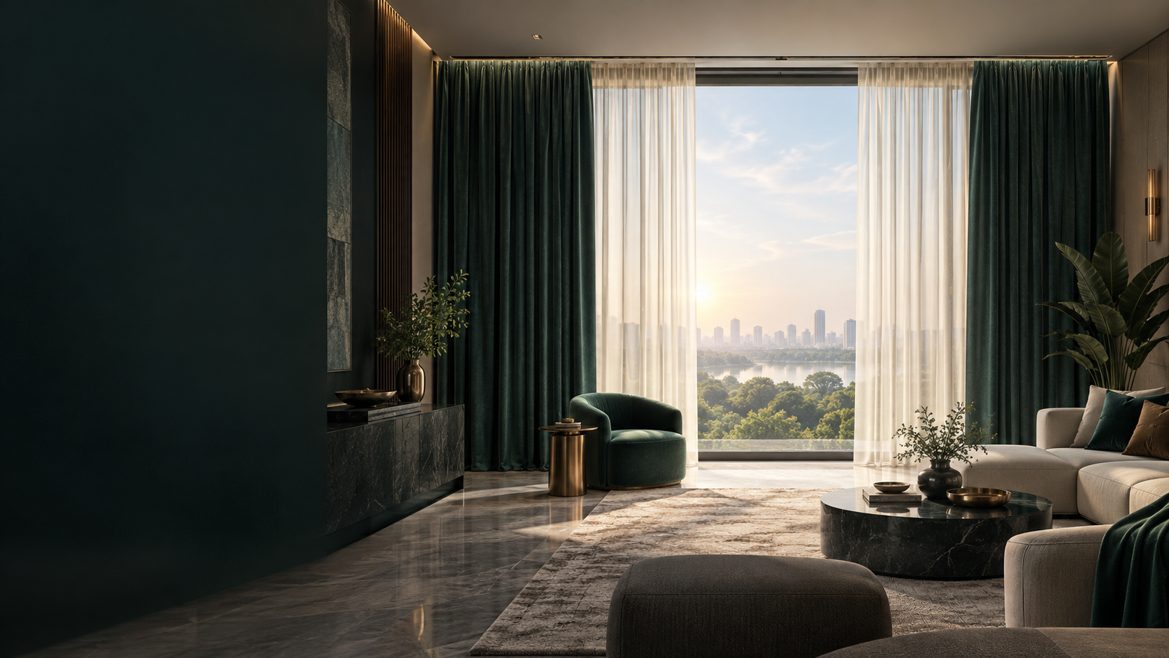Smart motorised curtains in a premium interior